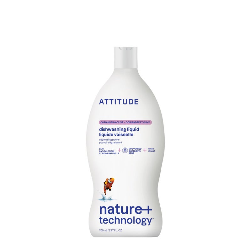 ATTITUDE Dish Soap, EWG Verified, Plant-Based & Vegan Dishwashing Liquid, Naturally Derived, Olive and Coriander Scent, 23.7 Fl Oz - Image 1